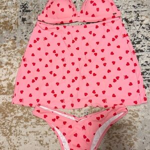 Pink Red Heart Bikini Set, Victoria’s Secret Bottoms Bundle